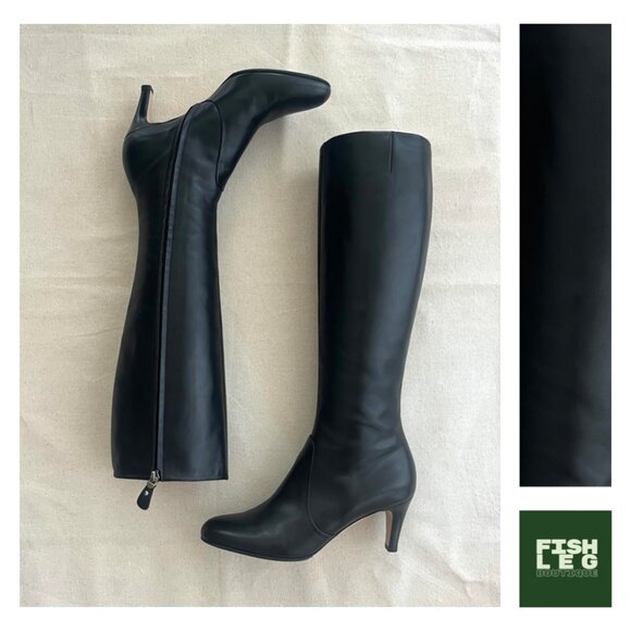 Salvatore Ferragamo Shoes - Salvatore Ferragamo | Knee-Length Heel Leather Boots - Sz US 9 / Dark Chocolate